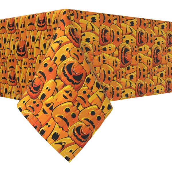 Rectangular Tablecloth, 100% Polyester, 60x84 , Pumpkin Ghost Faces