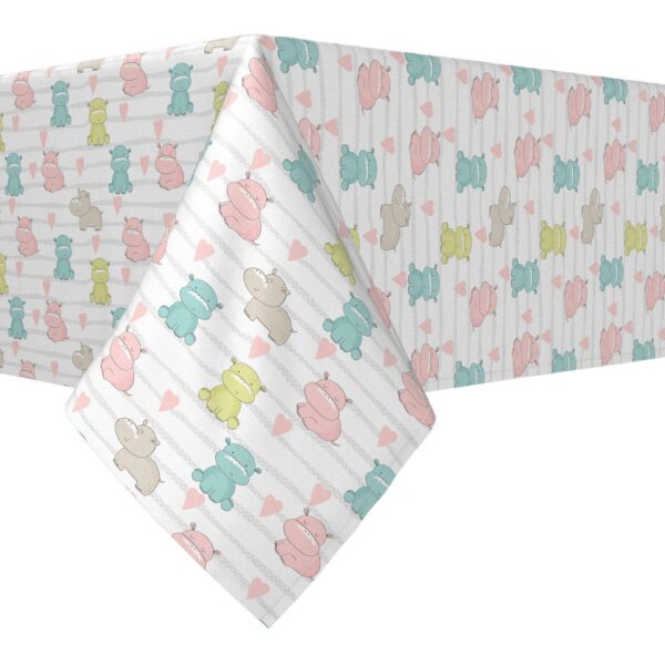 Rectangular Tablecloth, 100% Cotton, 52x120 , Pastel Hippos