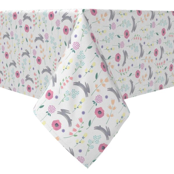 Rectangular Tablecloth, 100% Cotton, Spring Bunnies and Flowers