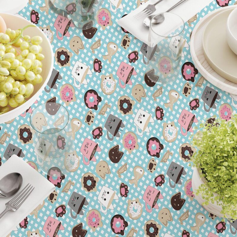 Rectangular Tablecloth, 100% Polyester, 60x104 , Cat Lovers Mugs and Donuts - Image 3