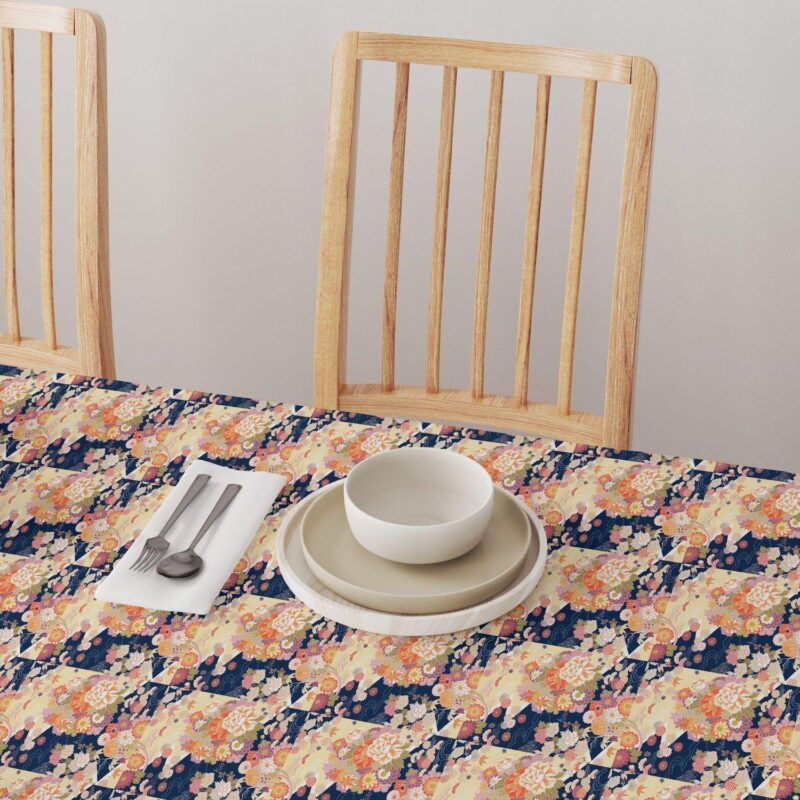 Rectangular Tablecloth, 100% Cotton, 60x84 , Japanese Flower Pattern - Image 4