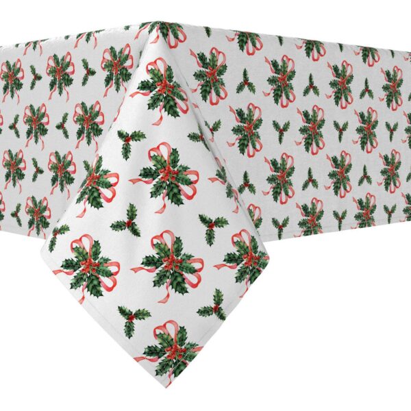 Rectangular Tablecloth, 100% Cotton, 52x84 , Holly and Ribbons