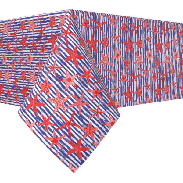 Rectangular Tablecloth, 100% Polyester, 60x84 , Nautical Starfish Stripe