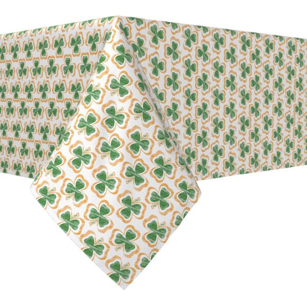 Rectangular Tablecloth, 100% Polyester, 60x104 , Stenciled Orange and Green Shamrocks