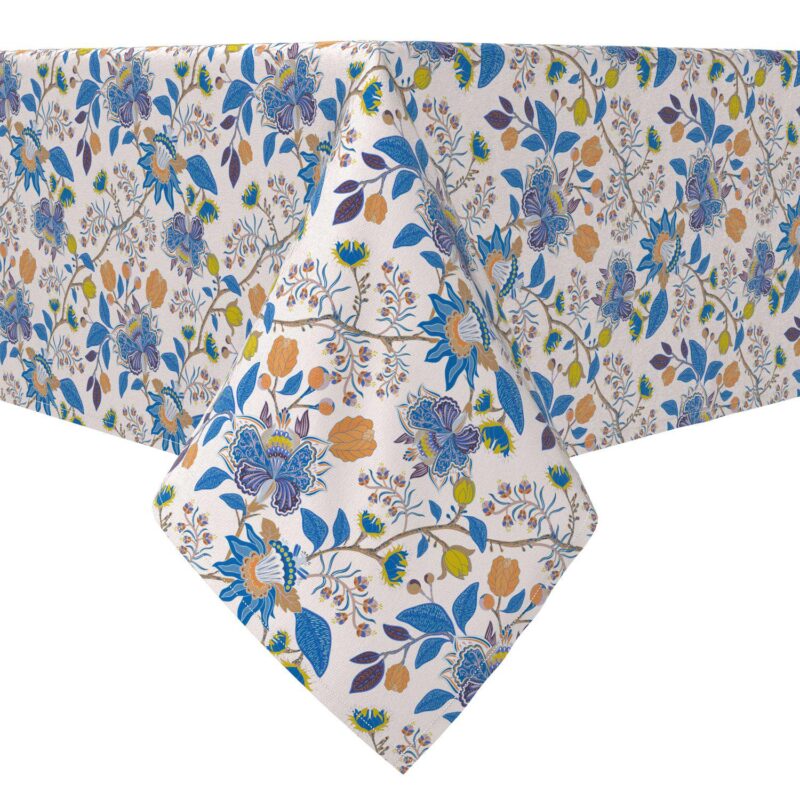 Rectangular Tablecloth, 100% Cotton, Flowers with Paisley Design