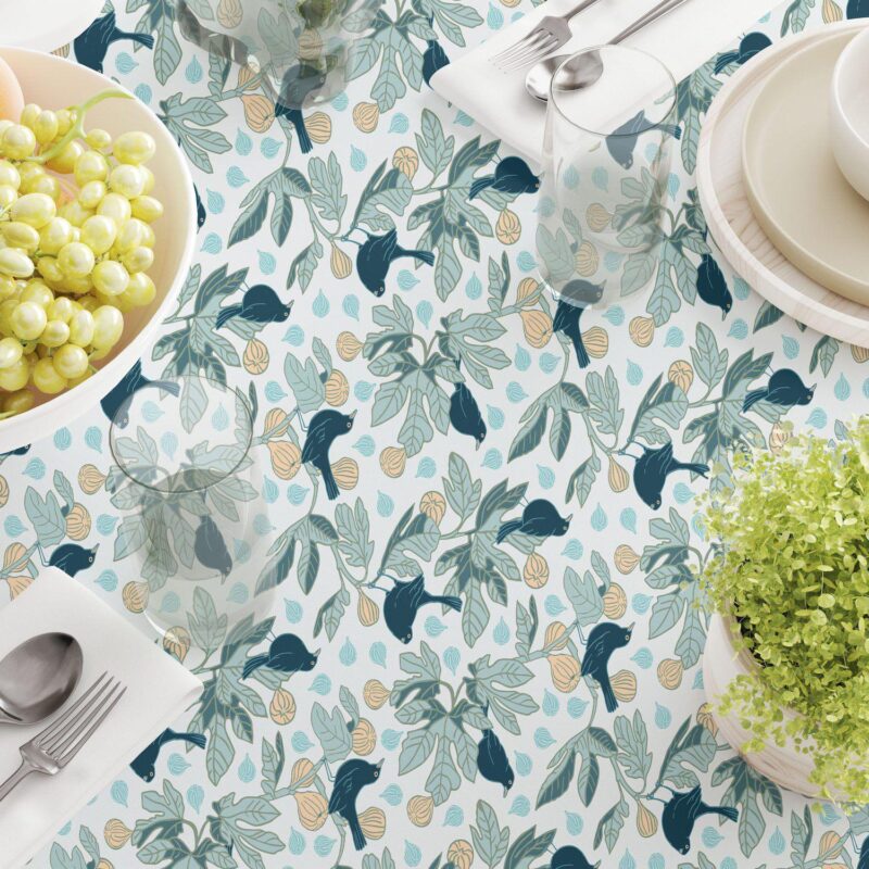 Rectangular Tablecloth, 100% Cotton, 60x84 , Fig Trees and Birds - Image 3