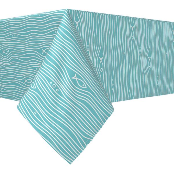 Rectangular Tablecloth, 100% Cotton, 52x120 , Simple Fish in Waves