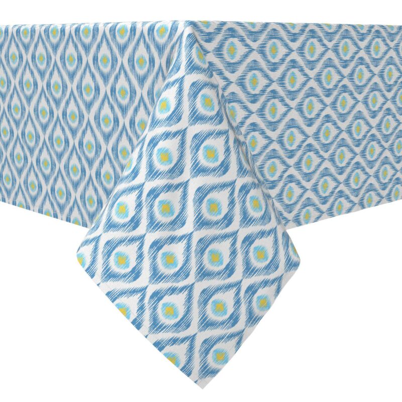Rectangular Tablecloth, 100% Cotton, Ikat Blue Background