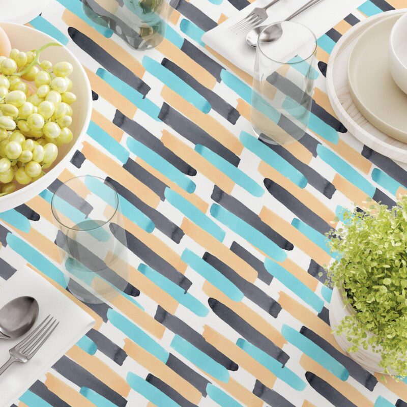 Rectangular Tablecloth, 100% Polyester, 60x84 , Geometric Brush Stroke Stripe - Image 3