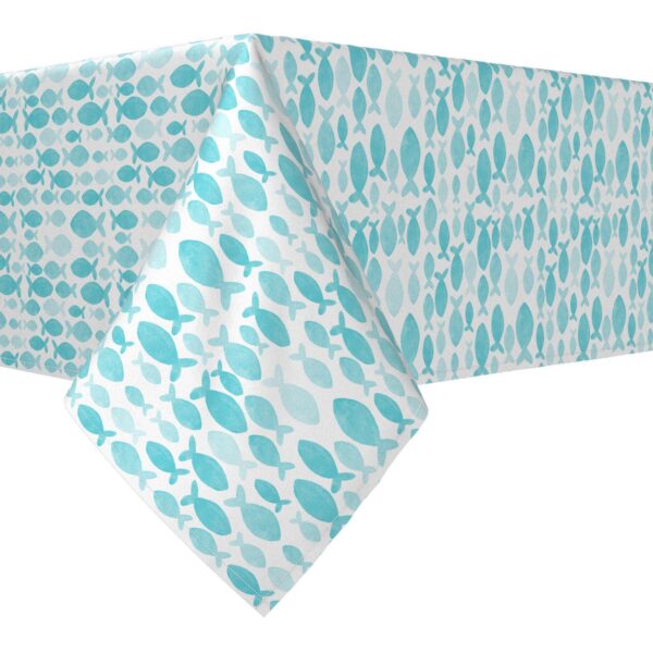 Rectangular Tablecloth, 100% Polyester, 60x104 , Watercolor Turquoise Fish