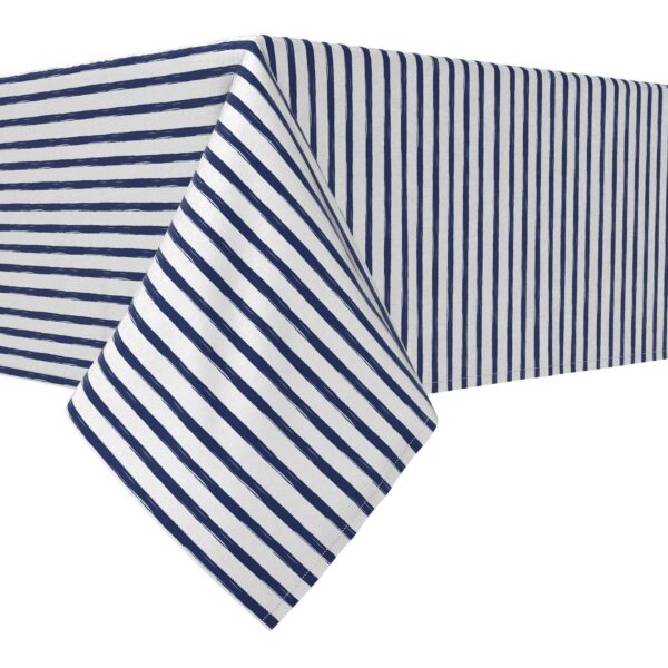 Rectangular Tablecloth, 100% Cotton, 52x84 , Navy brush Stroke Stripe