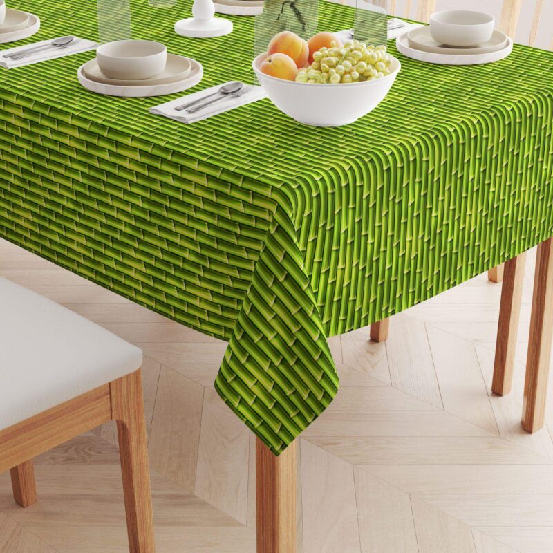 Rectangular Tablecloth, 100% Polyester, 60x84 , Green Bam boo Sticks - Image 2