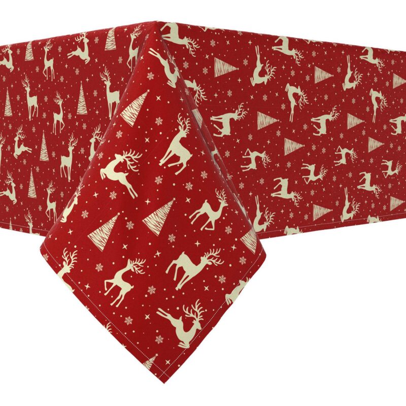 Rectangular Tablecloth, 100% Cotton, 60x104 , Golden Reindeer and Christmas Trees