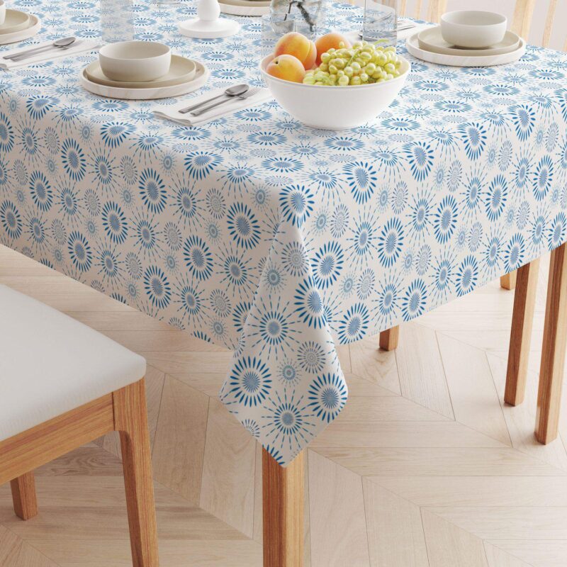 Rectangular Tablecloth, 100% Cotton, Blue Fireworks Pattern - Image 2
