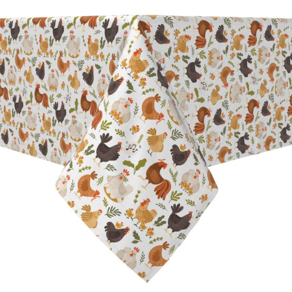 Rectangular Tablecloth, 100% Cotton, Roosters Chickens and Hens