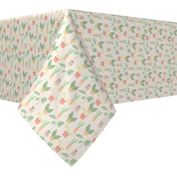 Rectangular Tablecloth, 100% Cotton, 52x84 , Potted Plants