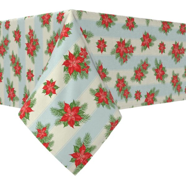 Rectangular Tablecloth, 100% Cotton, 60x120 , Poinsettias with Striped Background