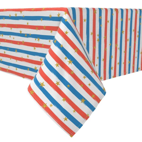 Rectangular Tablecloth, 100% Cotton, Red and Blue Stripes with Stars