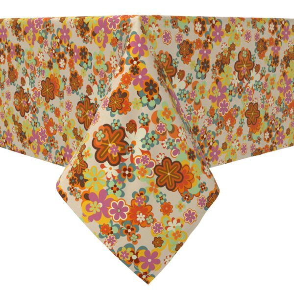 Rectangular Tablecloth, 100% Cotton, Retro Floral Summer Style