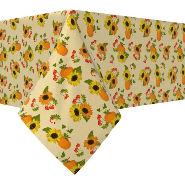 Rectangular Tablecloth, 100% Cotton, 60x84 , Autumn Sunflowers with Pumpkins