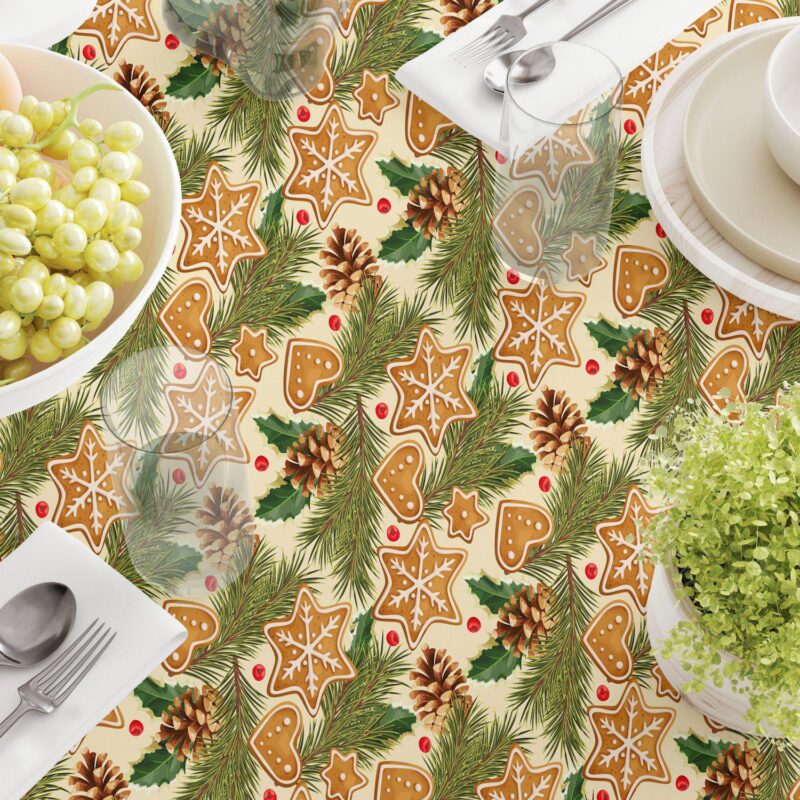 Rectangular Tablecloth, 100% Polyester, 60x84 , Holiday Gingerbread Cookies and Pinecones - Image 3