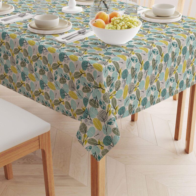Rectangular Tablecloth, 100% Cotton, 52x84 , Hand Drawn Abstract Leaves - Image 2