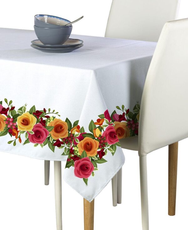 Rectangular Tablecloth, 100% Polyester, 60x120 , Red and Yellow Roses Garland