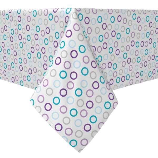 Rectangular Tablecloth, 100% Cotton, Purple and Blue Outlined Dots