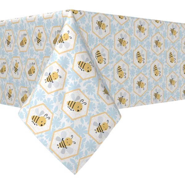 Rectangular Tablecloth, 100% Cotton, 52x120 , Cartoon Honeycomb Bees