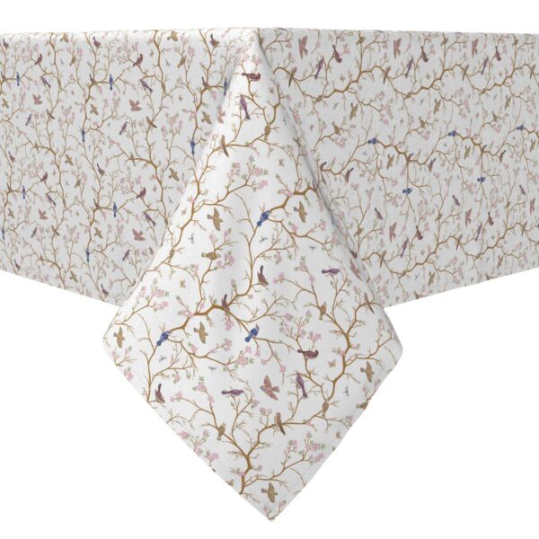 Rectangular Tablecloth, 100% Cotton, Birds and Cherry Blossoms