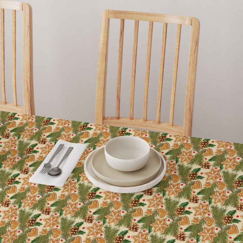 Rectangular Tablecloth, 100% Polyester, 60x84 , Holiday Gingerbread Cookies and Pinecones - Image 4