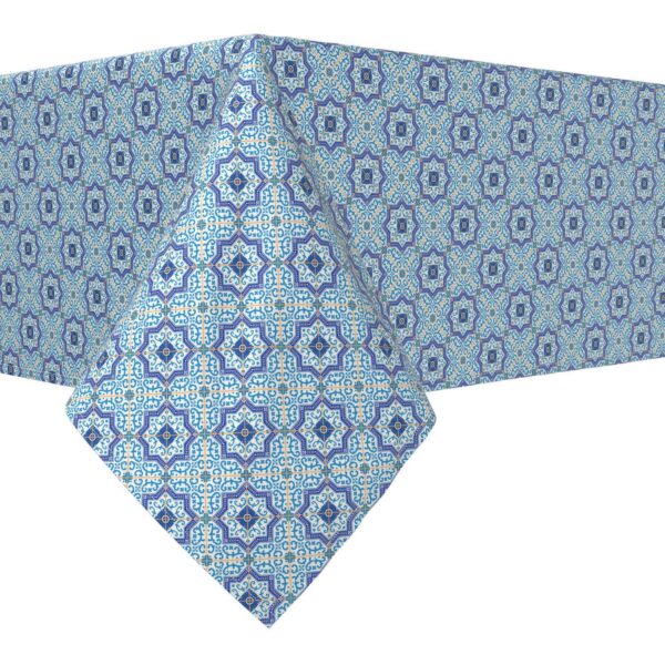 Rectangular Tablecloth, 100% Polyester, 60x120 , Moroccan Blue Tile Design