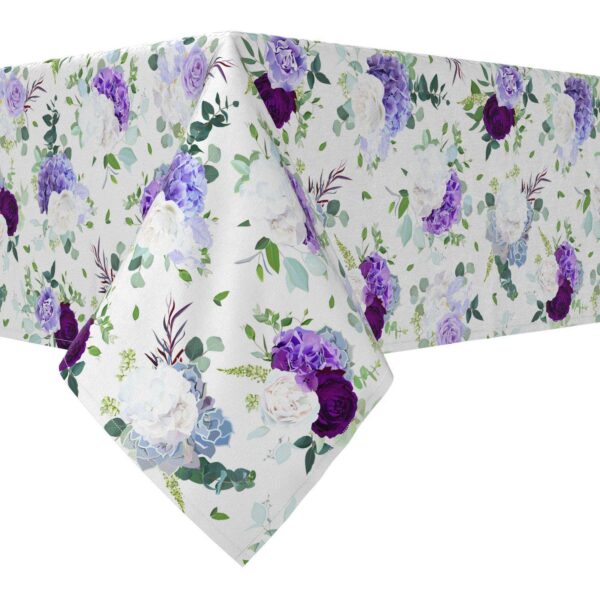 Rectangular Tablecloth, 100% Cotton, 60x84 , Purple and White Hydrangeas