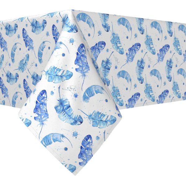 Rectangular Tablecloth, 100% Cotton, 52x104 , Blue Watercolor Feathers