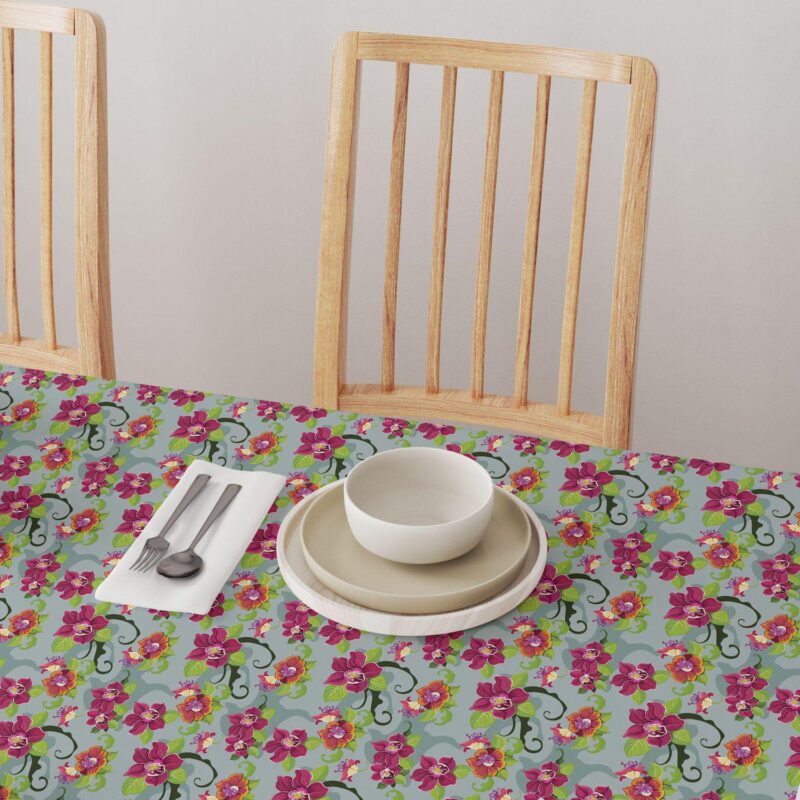 Rectangular Tablecloth, 100% Cotton, 52x120 , Tropical Flower Pattern - Image 4