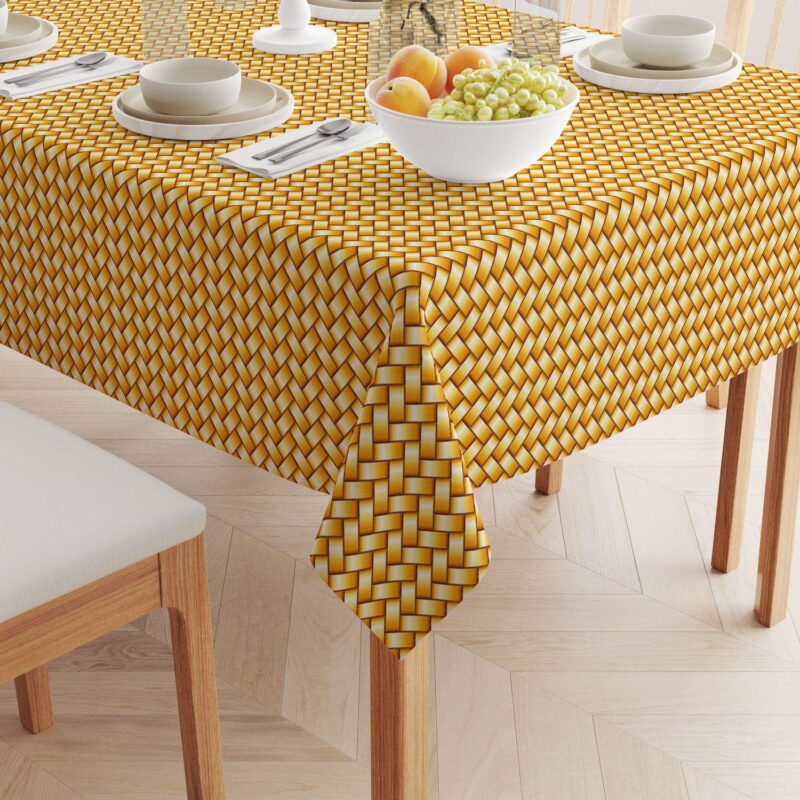 Rectangular Tablecloth, 100% Polyester, 60x104 , Gold Shine Basketwork - Image 2