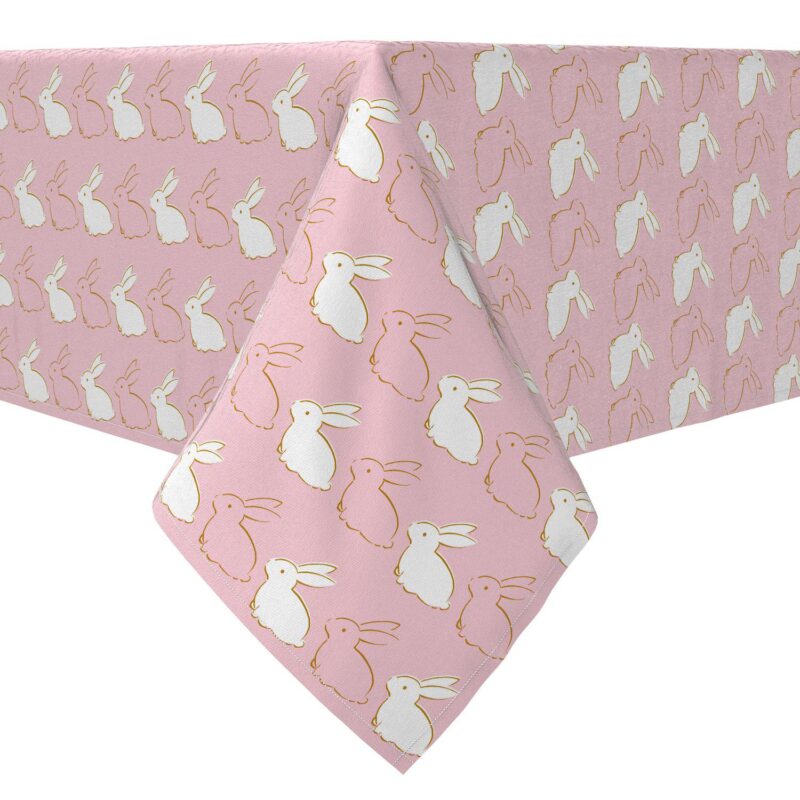 Rectangular Tablecloth, 100% Cotton, 60x84 , Golden Outlined Bunnies