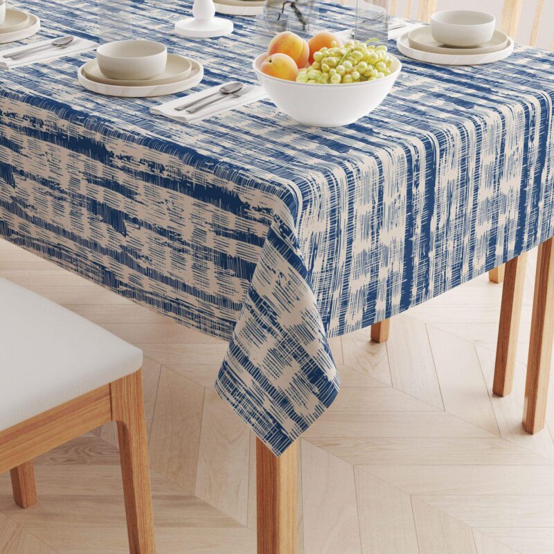Rectangular Tablecloth, 100% Polyester, 60x120 , Blue Batik Stripe - Image 2