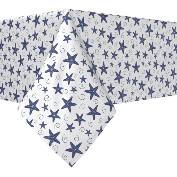 Rectangular Tablecloth, 100% Cotton, 52x104 , Navy Starfish and Swirls