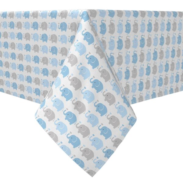 Rectangular Tablecloth, 100% Cotton, Blue Elephant Repeat