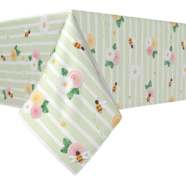 Rectangular Tablecloth, 100% Cotton, 60x120 , Springtime Floral Stripe