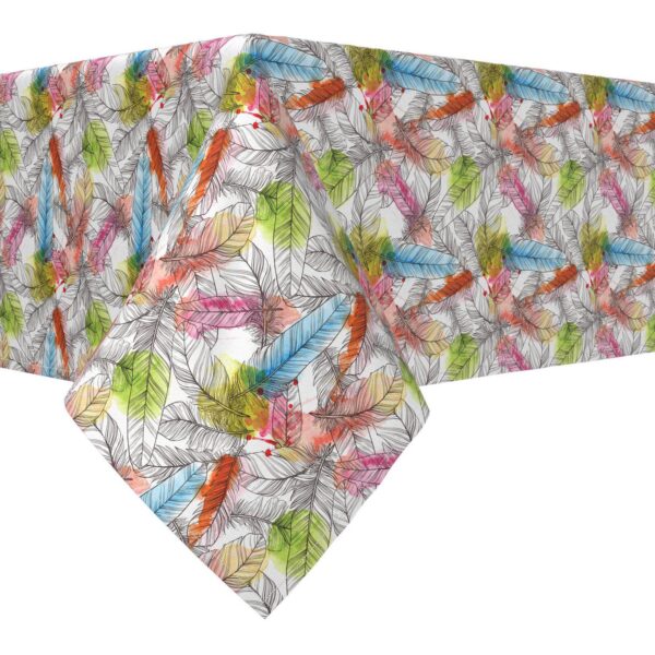 Rectangular Tablecloth, 100% Polyester, 60x120 , Drawn Feathers with Watercolor Spots