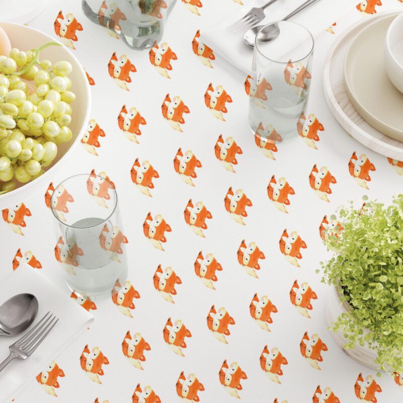 Rectangular Tablecloth, 100% Cotton, 60x120 , Hand Drawn Foxes - Image 3