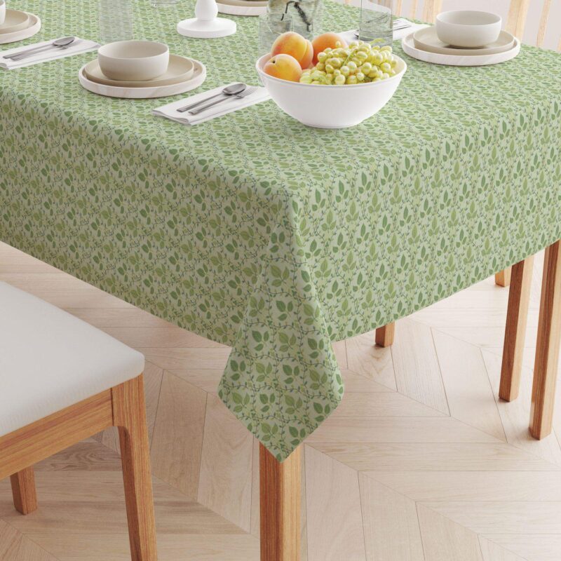 Rectangular Tablecloth, 100% Cotton, 60x104 , Green Leaves Ornaments - Image 2