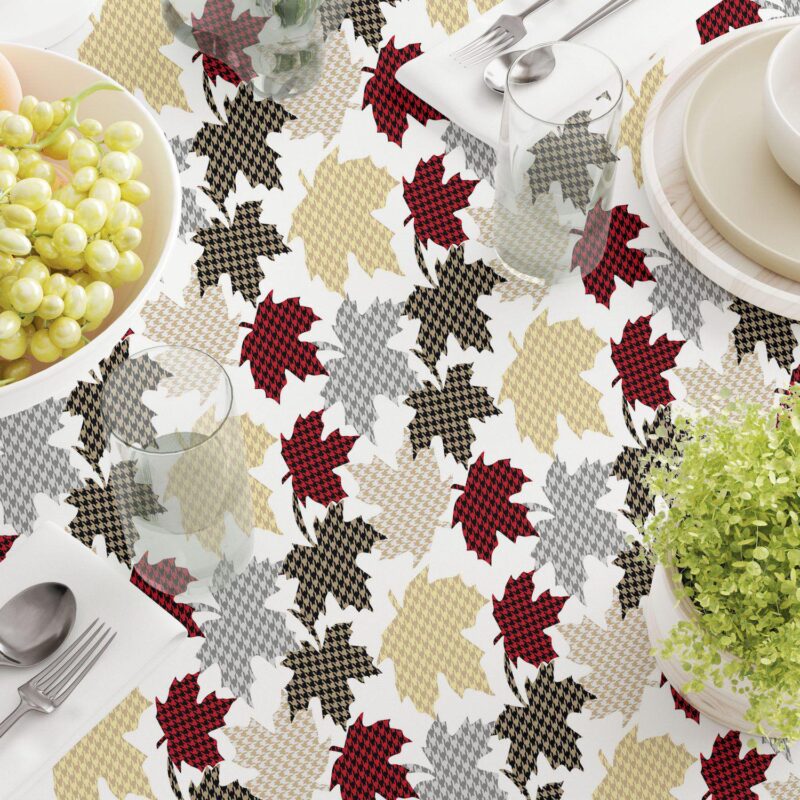 Rectangular Tablecloth, 100% Cotton, 52x104 , Houndstooth Maple Leaves - Image 3