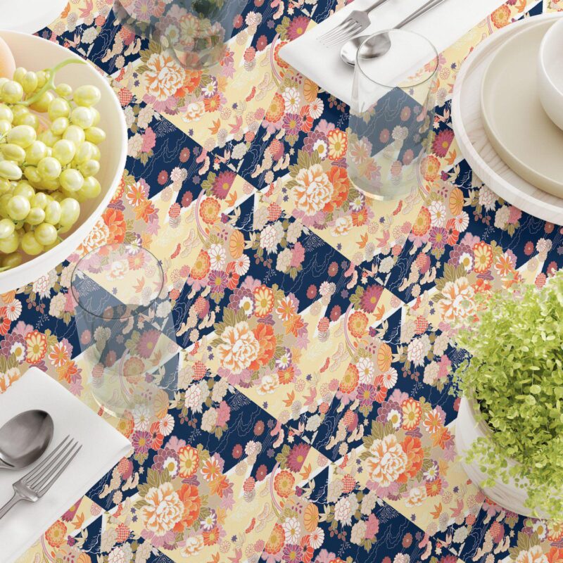 Rectangular Tablecloth, 100% Cotton, 60x84 , Japanese Flower Pattern - Image 3