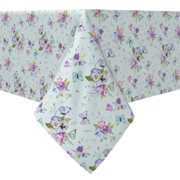 Rectangular Tablecloth, 100% Cotton, Blooming Flowers and Butterflies