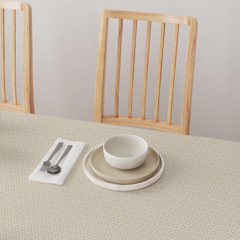 Rectangular Tablecloth, 100% Cotton, 52x84 , Geometric Golden Design - Image 4