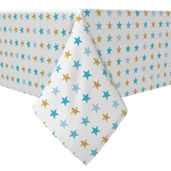 Rectangular Tablecloth, 100% Cotton, Golden Blue Stars