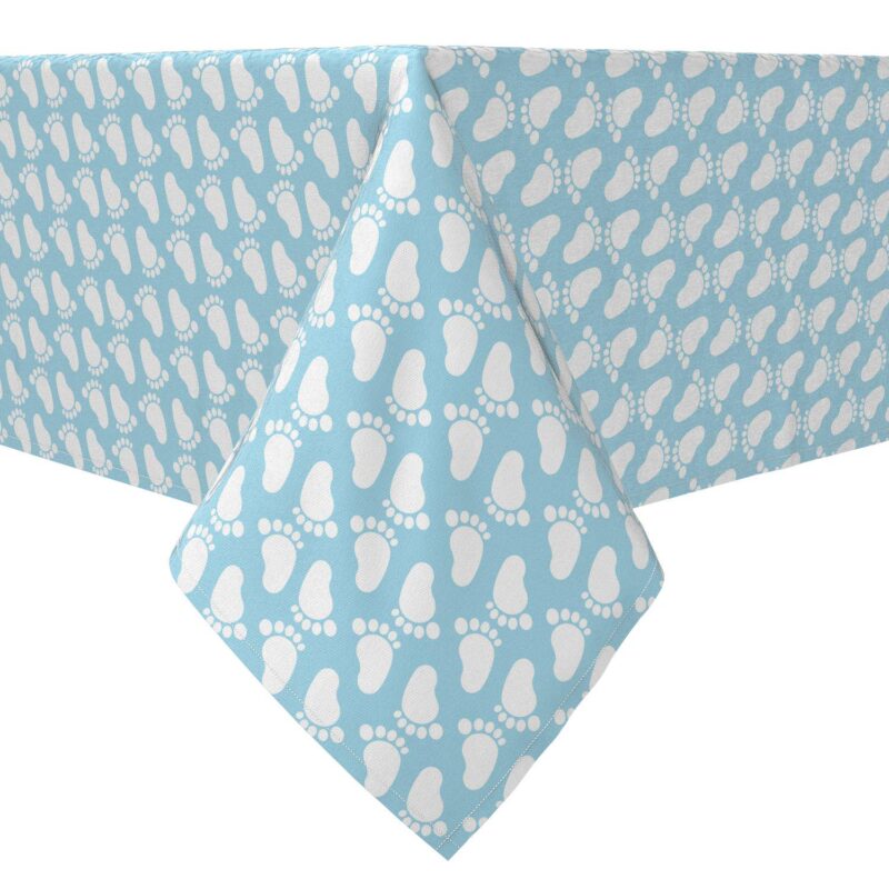 Rectangular Tablecloth, 100% Cotton, Baby Blue Foot Prints